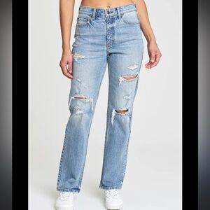 Eunina Super High Rise Dad Jeans. Distressed
